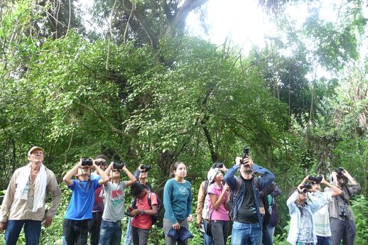 Foto 31. GBD observación de aves en RNG, biólogos y estudiantes de La Ribona y Botonal, parte del Taller A&N. Foto: Miguel Ángel Díaz Rubiano, 12.10.24.